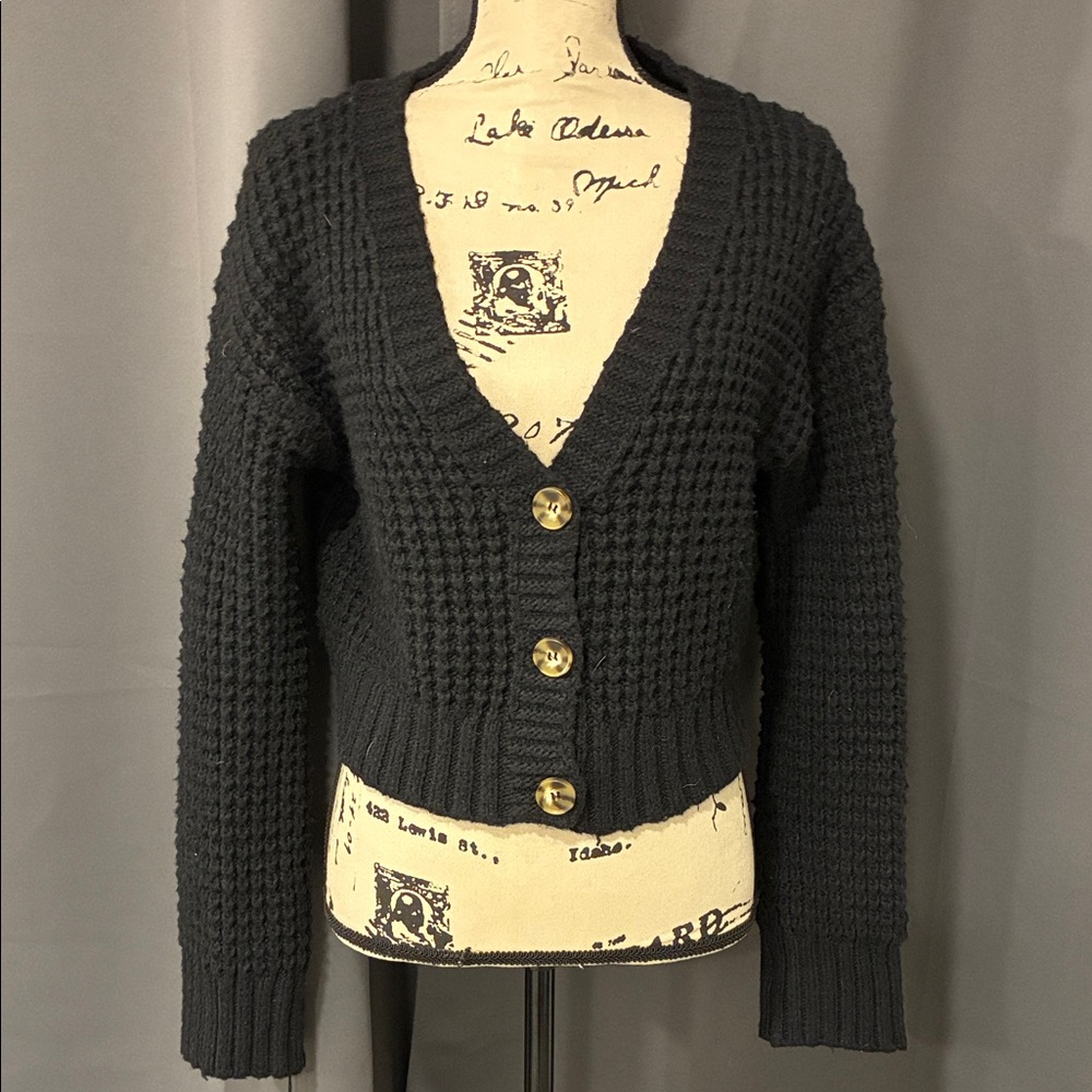 Cropped No Boundaries Black Knit Cardigan